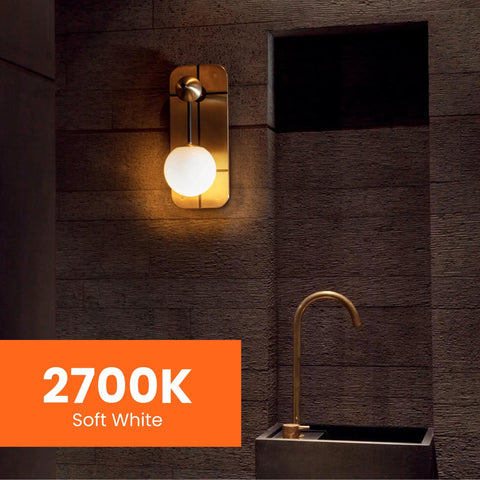 Wall-mounted 7.5 Watt E26 Base S11 Frost LED Light Bulb Soft White 2700K Non Dim lighting in a modern interior bathroom