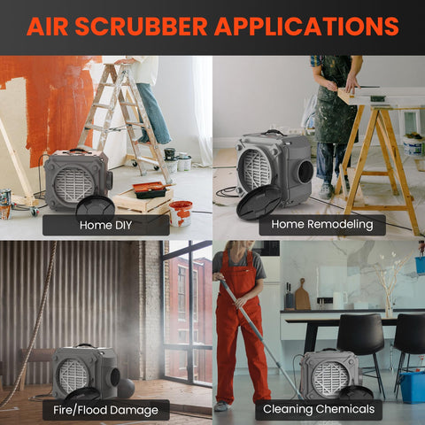 Air Scrubber Negative Air Machine With Three Stage Filtration And 16 Inch Inlet shown in various applications for home and commercial use