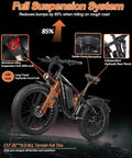 6000W Peak Dual Motor Fat Tire Electric Bike For Adults With 52V 32Ah Battery Top Speed 40 to 45 MPH 100 Mile Range Full Suspension