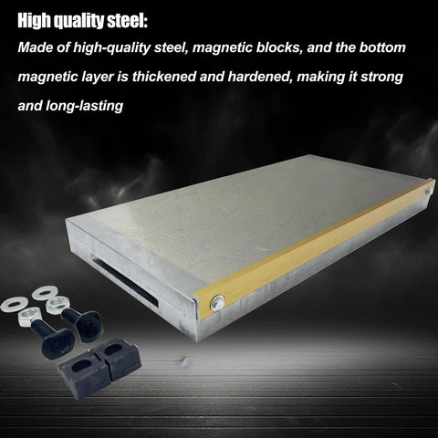 10 X 20 Inch Permanent Magnetic Chuck For Surface Grinder And Grinding Machine, High Precision Workholding With Rock Solid Suction 100 To 120 N Per Cm2 And Uniform Magnetic Distribution, Built To Last. Steel magnetic chuck with bolts and blocks