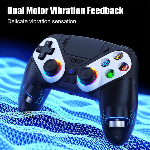 RGB Wireless Gamepad For PS5 PC And Mobile With Turbo Macro Dual Vibration close-up showing dual vibration feedback.