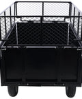 Front view of Beefy Heavy Duty Steel Dump Cart for Tractors ATVs and UTVs with 22 Cubic Feet and 750 LB Capacity, removable sides.