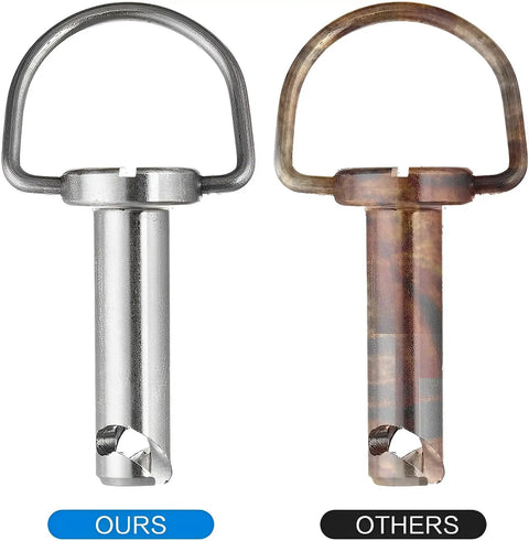 Quarter Turn Saddlebag Fasteners With Washers Heavy Duty Pin Bolts for Quick Swap and Secure Ride On Harley Davidson Motorcycles, side-by-side comparison of new and worn pins.