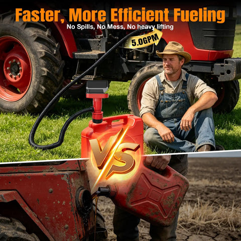 Cordless Fuel Transfer Pump With Auto Stop Portable Spill Free Quick Fill For Fuel Transfer Works With DeWalt 20V And Milwaukee M18 Batteries Great For Lifting Drums And On The Go, 5 GPM pump filling fuel can by tractor