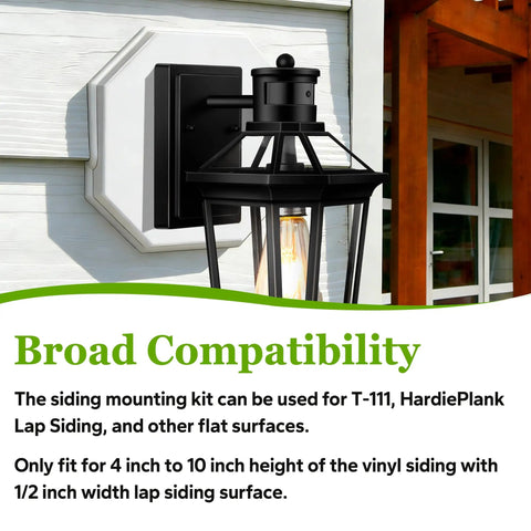Outdoor Light Siding Mount Kit White Octagon Block For Vinyl Siding 6.57 Inch Light Mounting Block Easy Install Weatherproof Siding Block Compatible With T111 And HardiePlank For 4 To 10 Inch Siding Heights, black lantern mounted on white siding