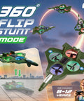 Dope RC Stunt Plane For Kids And Adults With 3x Battery Life, LED Jet Fighter demonstrating a 360 degree flip mode on box art.