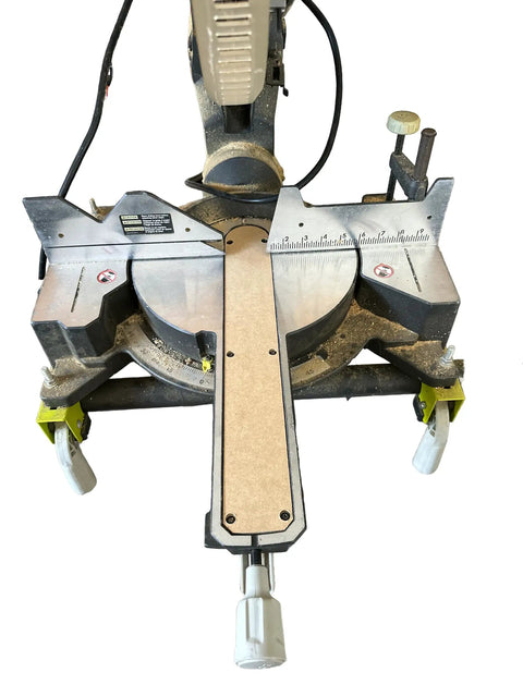 Zero Clearance Miter Saw Insert for Ryobi Sliding Compound Saw TSS121 installed, showing noise dampening design for precision cuts.