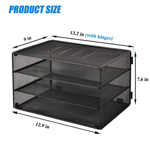 Three Tier Mesh Desk Organizer Tray That Keeps Your Desk Neat For Files Folders And Mail Sorting Desktop Paper Sorter Rack Letter Size Holder Office Home School Classroom Black, dimensions 12.9x9x7.6 inches
