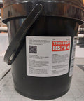 Close-up of a black bucket labeled EMF Shielding Paint Kit 5L For Home And Office That Blocks Cell Towers WiFi And 5G Signals With Attenuation