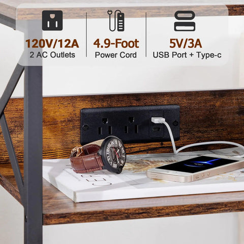 Record Player Stand With Built In Charging Station And Storage Cabinet, wood surface with charging ports and watch