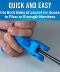 Pro Grade Fiber Optic Drop Cable Slitter For 0.250 Inch Flat Cable, Dual Sides Slitting in use on fiber optic cable