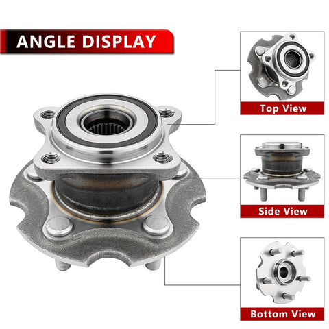 Angle display of Rear Wheel Hub Bearing Assembly For 2006-2019 Toyota RAV4 And Lexus NX 4WD, top, side, and bottom views showcased.