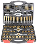 Die And Tap Set For External And Internal Threads In SAE And Metric Sizes Includes Thread Wrench And Thread Pitch Gauge 86 Piece Kit in case