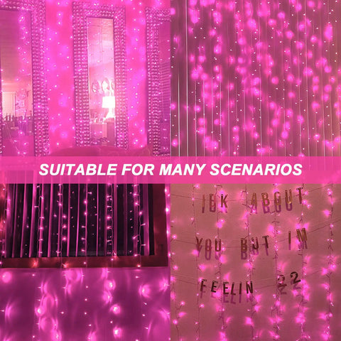 Pink Curtain Lights With 8 Modes LED String Lights For Bedroom Decor Window and Wall Party Vibe Garden Ambience Ideal For Teen