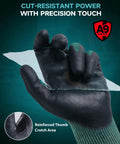 ANSI A9 Cut Resistant Work Gloves For Men And Women, 2 Pairs, PU Coated Palms, holding glass, green large, close-up view