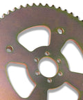 Close-up of 60T Beefed Up High Torque Rear Sprocket With 6 Holes For 40 41 420 Chain, showing metal construction and teeth design.