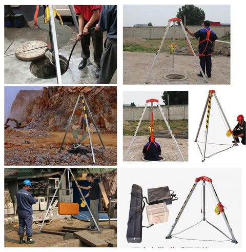 Hella Sturdy Three Point Confined Space Rescue Tripod Kit Built Tough As Nails For Wells Tunnels And Manholes Packs Heavy Duty Aluminum Stand 1200 Lb Capacity And 98 Ft Winch Cable
