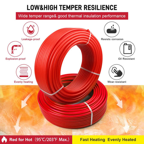 1/2 Inch Pex Tubing 300 Ft Roll With EVOH Oxygen Barrier Pex B Pipe For Residential Water Lines And Radiant Floor Heating No Hassle Install Crack Resistant Leak Proof Flexible Durable Red Tubing For Homes.
