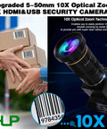 4K HDMI USB Webcam With 10X Manual Zoom Dual Output For PC And TV Simultaneous HDMI And USB Display 5 To 50mm Telephoto Lens Ideal For Live Streaming Security Industrial Use And Pi Jetson Nano packaging and lens on display