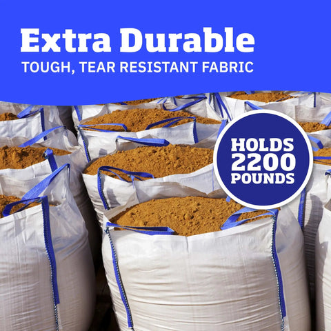 Heavy Duty Builder Bulk Bags 200 Gallon White Woven Polypropylene Trash Bags For Demolition And Construction Jobs, Holds Up To 2200 Lbs Per Bag, Open Top Design, Pack Of 3 filled with soil