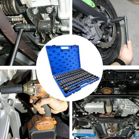 Seventy Piece Half Inch Drive Impact Socket Set With CR V Steel Includes SAE And Metric Standard And Deep Sockets in use