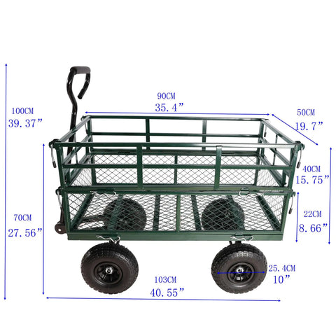 Four Wheel Trailer With Double Deck Detachable Sides, Heavy Duty Steel Utility Cart For Farm, Warehouse, Garden And Yard Work