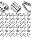 60 Piece M6 Stainless Steel Rope Cable Clamp Kit With Thimble And Aluminum Crimp Loop Sleeves For One Quarter Inch Wire Rigging