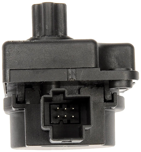 Close-up view of Position Specific Direct Replacement HVAC Blend Door Actuator, black plastic housing, for cabin climate restoration.