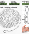 Heavy Duty And Light Duty Stainless Steel Hanging Chain With Two Detachable Links, 9.8 Feet, 0.08 Inch Thick, 304 Stainless Steel
