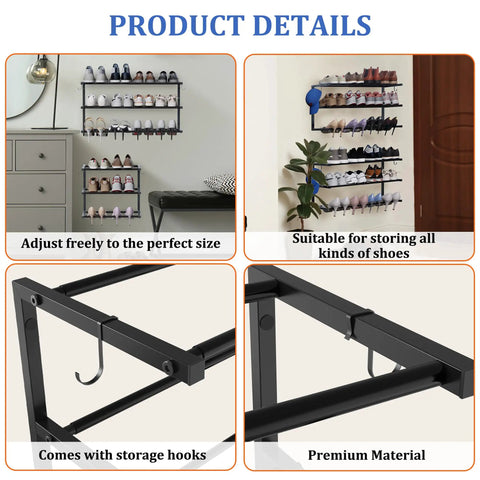 Two Pack Wall Mounted Shoe Rack Three Tier Hanging Setup Holds Twenty Four Pairs Adjustable Heavy Duty Rack Slick Storage Game Changer Clears Clutter Out Of Any Closet Black