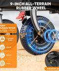 Close-up of 9x3 rubber wheel of All-Terrain Beach Wagon Beast With 9x3 Rubber Wheels Foldable Heavy Duty Utility Cart 330Lb