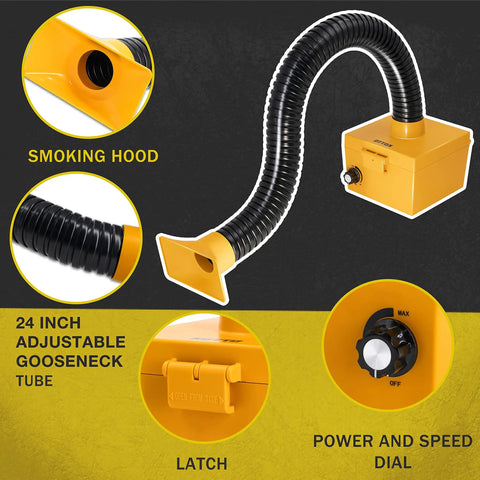 Strong Suction Smoke Absorber For Soldering Welding And 3D Printing With Carbon Or HEPA Filter Adjustable Hose 24 Inch Flexible Tube Fume Extractor That Works While Charging