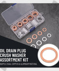 Oil Drain Plug Crush Washer Kit for Cars, Universal Gasket Set in Aluminum and Copper, Includes M10 M12 M14 M16 M18 Sizes