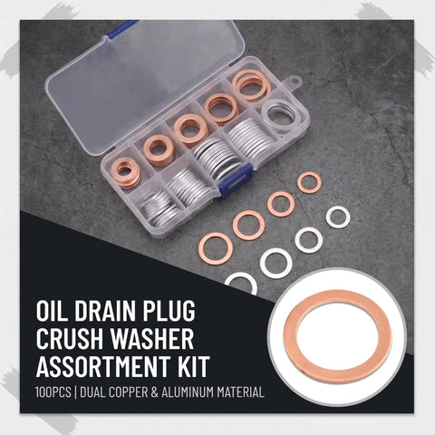Oil Drain Plug Crush Washer Kit for Cars, Universal Gasket Set in Aluminum and Copper, Includes M10 M12 M14 M16 M18 Sizes