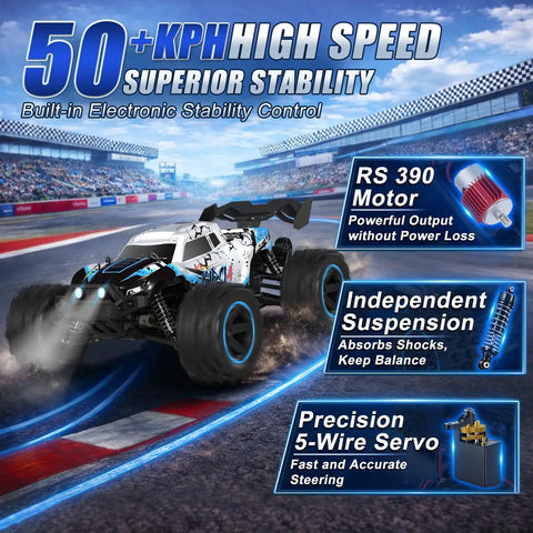One Fourteenth Scale RC Car For Adults And Teens 50 KPH 4WD Off Road Truck racing on track with performance features