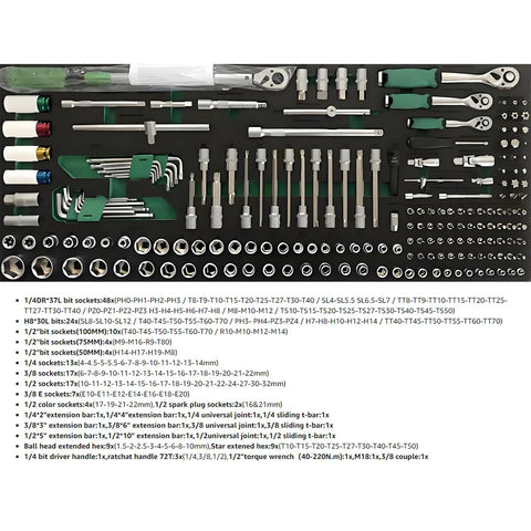 348 piece tool set included in 13 Drawer Rolling Tool Cart With Wood Worktop, Lockable Steel Tool Cabinet On Brake Casters