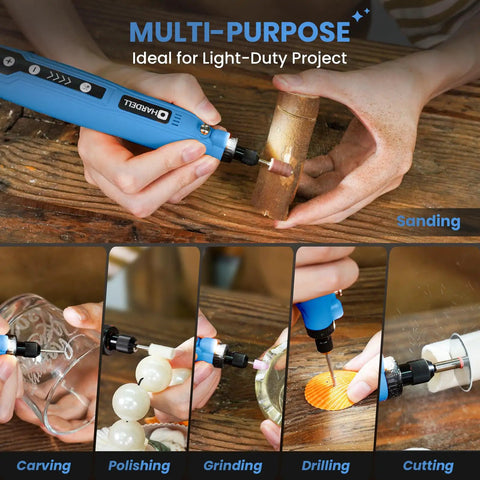 Mini Cordless Rotary Tool 5 Speed Rechargeable Heavy Lifter With 129 Rugged Accessories For Carving Grinding Sanding And Custom Projects Zero Fuss Lightweight Kit With Fast Type C Charge in use for sanding wood.