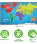 Mapology World Map With Reusable Stickers For Kids Ages Five To Twelve Hands On Interactive Wall Map Learning Game dimensions and features