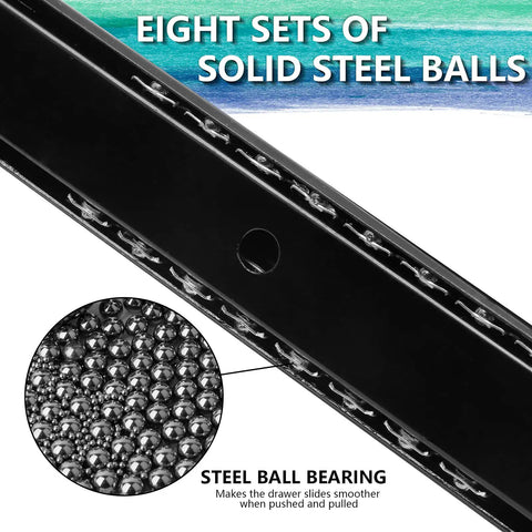 Close-up of 2 Pack 14 Inch Keyboard Slide Rails With Heavy Duty Ball Bearing Slides, showing steel ball bearings for drawer smoothness.
