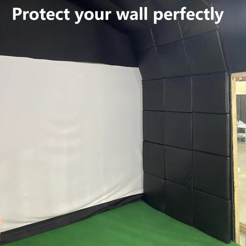 Solid Hit Different Golf Simulator Wall Padding Set High Density Acoustic Foam Panels Wrapped In Durable Pu Leather Faceplate, black wall padding in golf setup