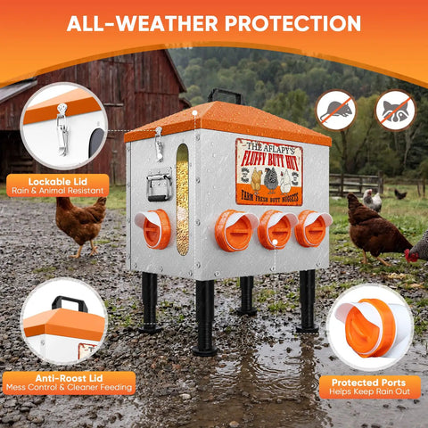 Total Game Changer 55 Pound Automatic Chicken Feeder With Eight Deep Ports And A Quick Peek Window Built To Feed A Twelve Bird Flock For Two Full Weeks While Boasting A Dang Heavy Duty Anti Roost Cover Plus Snap Tight Leg Locks For Your Backyard Coop