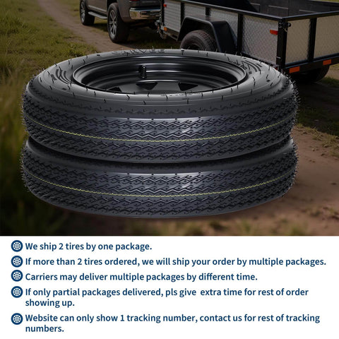 2 Pack Trailer Tire On Rim 4.80-12 480-12 4.80x12 Tires With 5 Lug On 4.5 In PCD And 12 In Wheels Black 6PR for trailers