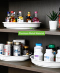 Front view of Amolliar white metal 10-inch Lazy Susan turntable organizer, 3-pack for kitchen cabinet storage