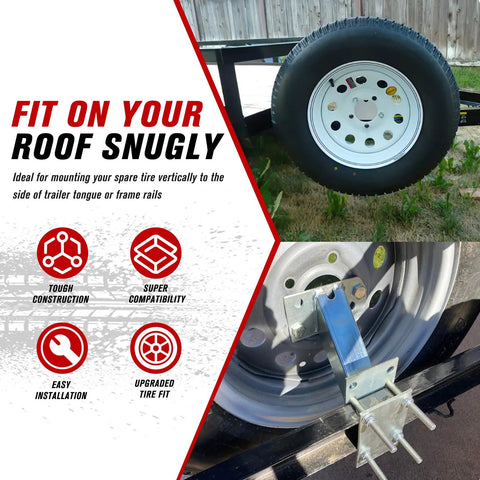 Heavy Duty Trailer Spare Tire Carrier Mount for Utility and Boat Trailers Holds Up To 120 Lbs Fits 4 and 5 Lug Wheels installation view
