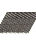 Top Shelf S304 Stainless Steel Framing Nails With Beefy Ring Shank And Offset Round Head 3 1 4 Inch 28 Degree Wire Collated arranged in a stack.