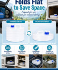 Foldable Water Container With Spigot For Camping And Travel 3 Liter Accordion Water Jug With Handle Leakproof Spout Emergency Outdoor Hydration Dispenser For Hiking RV And Travel folded flat in storage compartments and expanded for camping use.