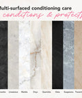 Soapstone and Concrete Countertop Wax 6 oz Orange Lemon Scent with Carnauba and Beeswax That Builds a Non Greasy Protective Barrier Against Stains and Spills on Stone Slate Concrete and Butcher Block Surfaces, multi-surface care chart