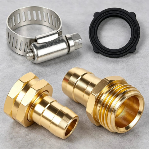 Top Rated 5/8 Inch Garden Hose Repair Kit With Stainless Steel Clamps And Aluminum Male Female Connectors For Sprinkler Water Hose End Fixing Essentials You Need, shown with clamps and connectors