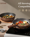 21 Piece Nonstick Pots And Pans Set With Removable Handles for Easy Storage induction compatible cookware with brown finish.