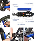 Close-up of Emergency Bike Repair Kit With Lightweight Cycling Toolkit Includes Multitool with toolhead and 2x tyre levers